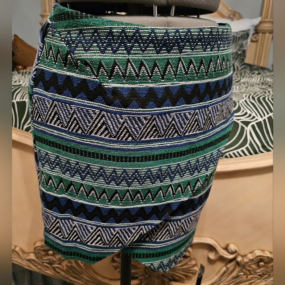 Aztec Aqua Mock Wrap Mini Skirt by ROMEO & JULIET COUTURE